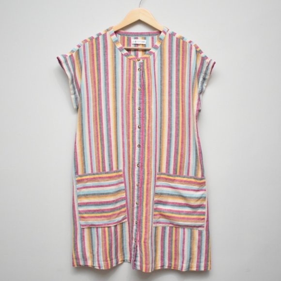 LOU & GREY Multicolored Stripe Pocket Short Sleeve Shirt Dress Women's Size S